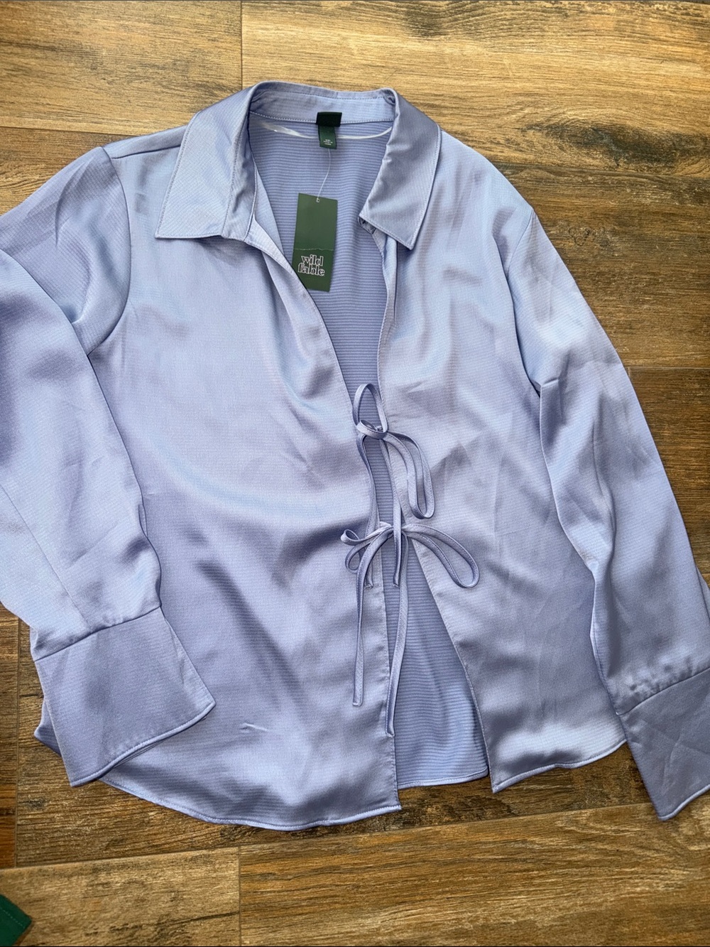 wild fable Periwinkle Blue Tie-Front Satin Blouse
